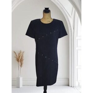 Jessica Howard Suede Dress With Gold Accents Short Sleeved Black Size 14 Petite